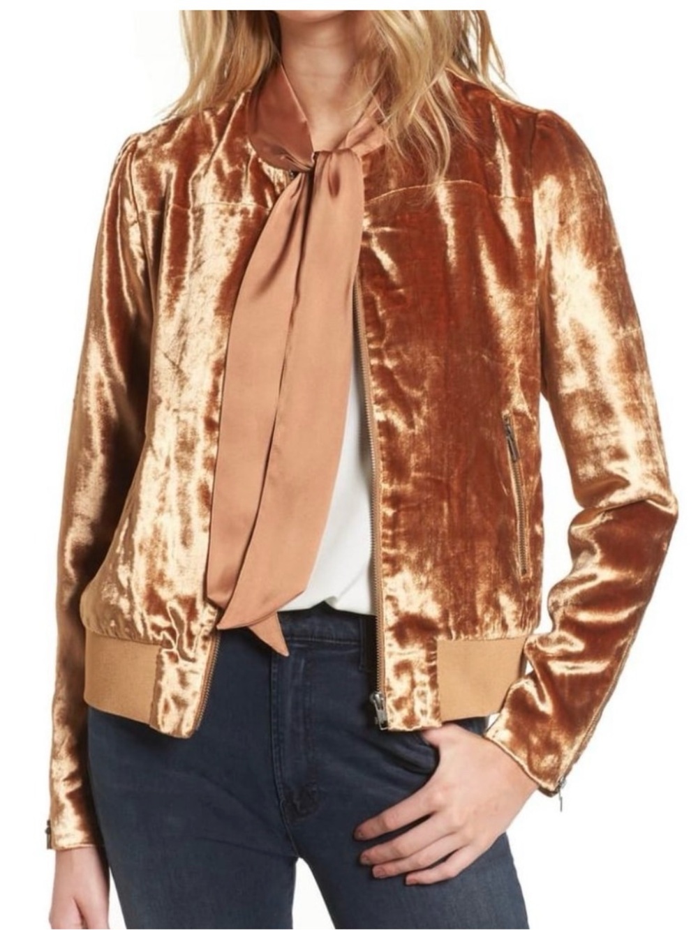 Chelsea28 velvet bomber tie neck Jacket